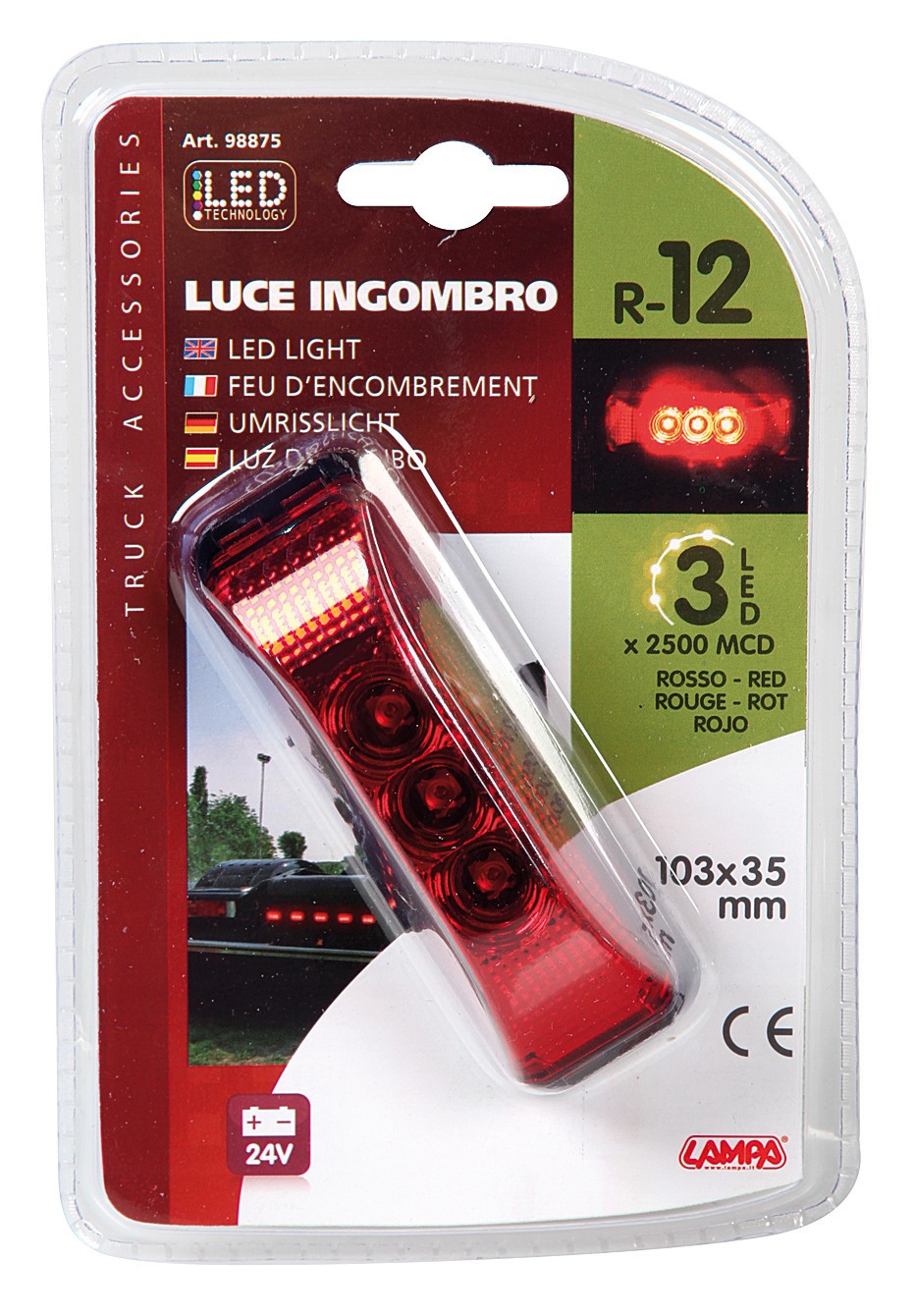 Luce ingombro a 3 Led, 24V - Rosso