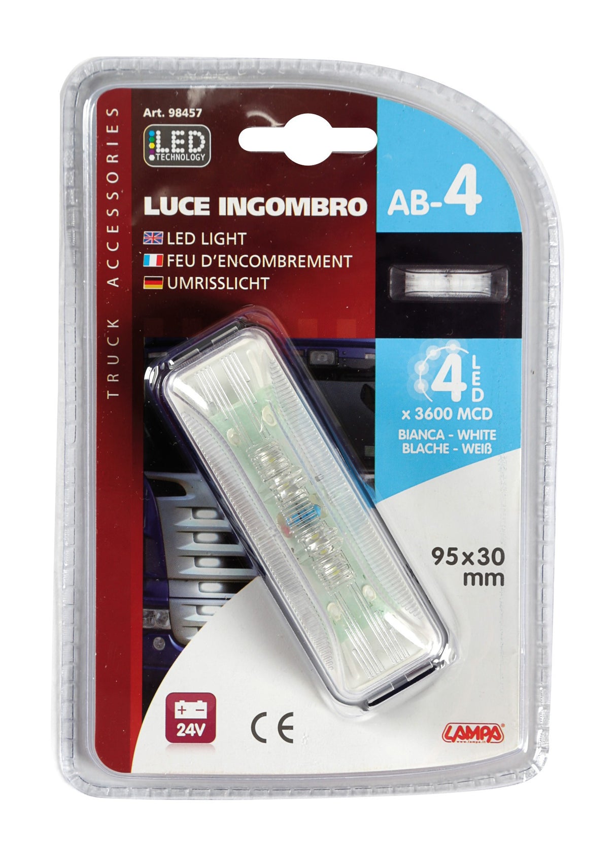 Luce ingombro a 4 Led, 24V - Bianco