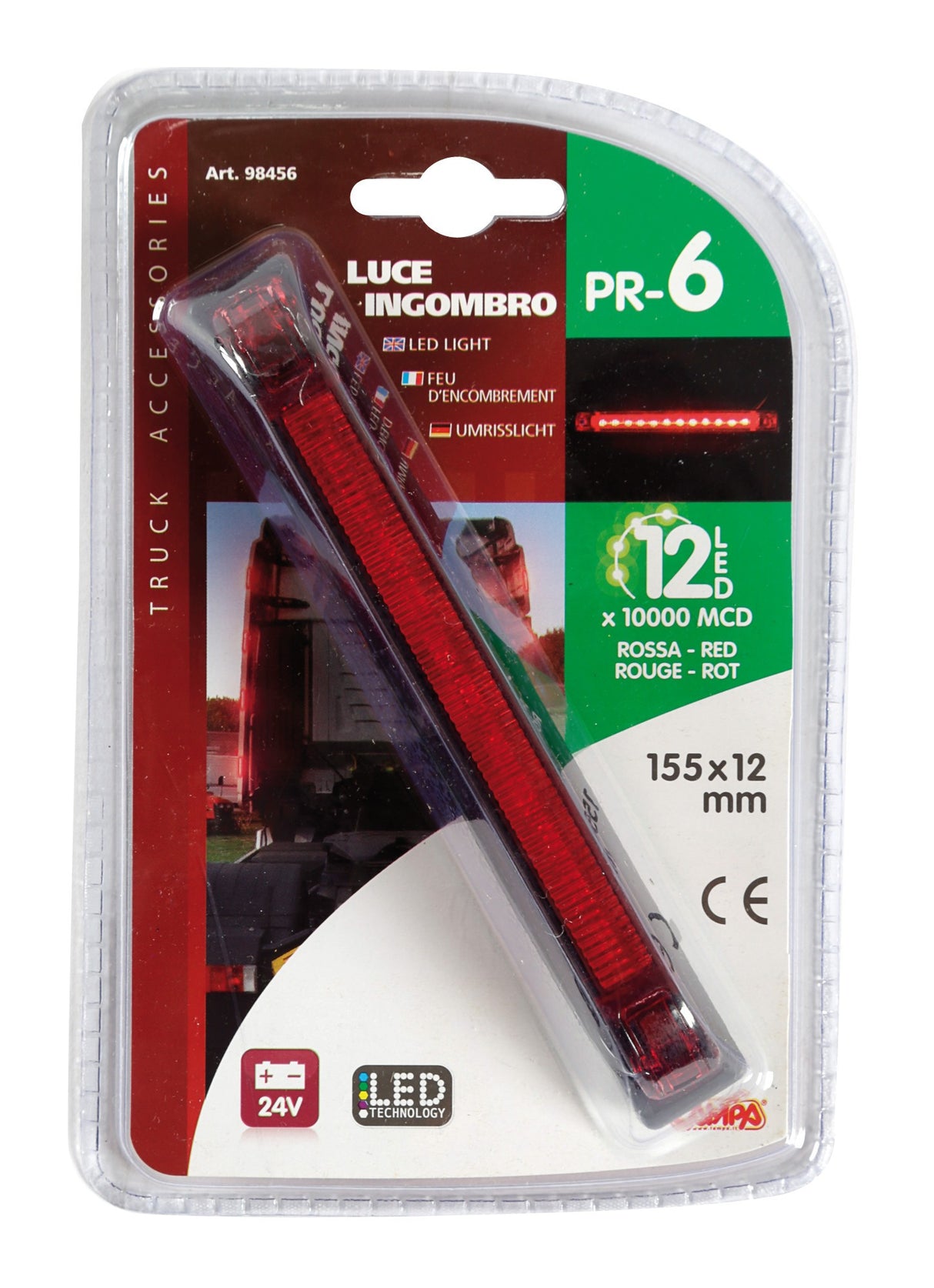 Luce ingombro a 12 Led, 24V - Rosso