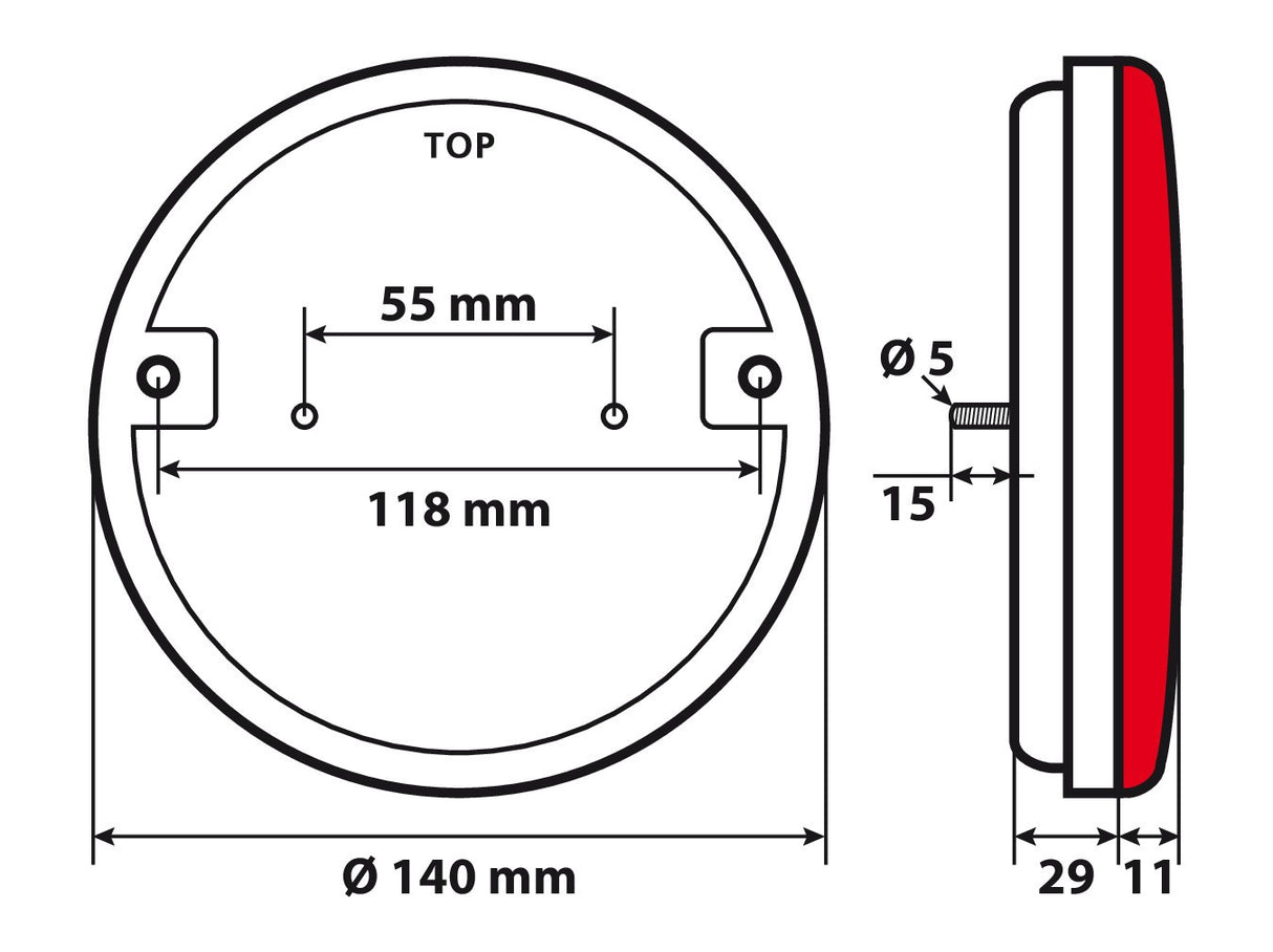 O-Led, Fanale rotondo posteriore 3 funzioni, 12/24V