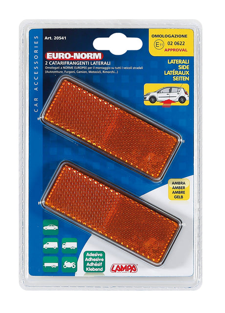 Euro-Norm, catarifrangenti rettangolari - 90x35 mm - Arancio