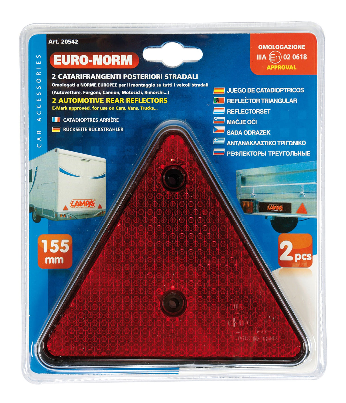 Euro-Norm catarifrangenti triangolari - 150x130 mm - Rosso