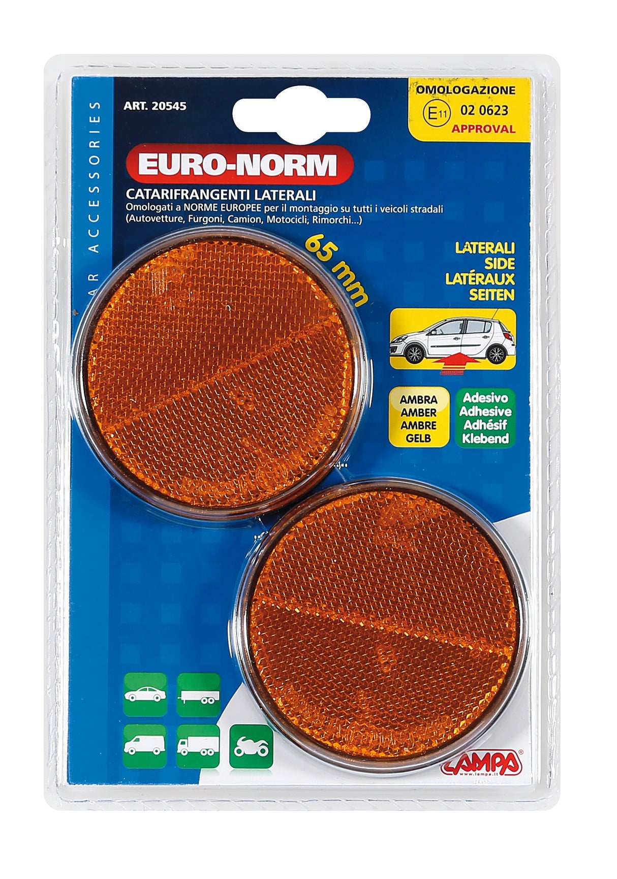 Euro-Norm, catarifrangenti rotondi - Ø 65 mm - Arancio