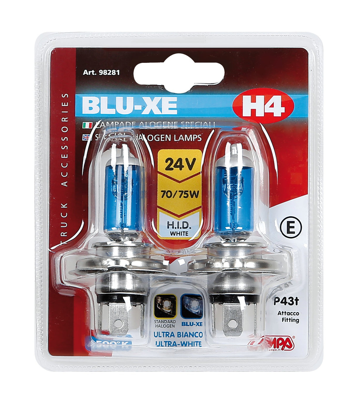 24V Lampada alogena Blu-Xe - H4 - 70/75W - P43t - 2 pz - D/Blister