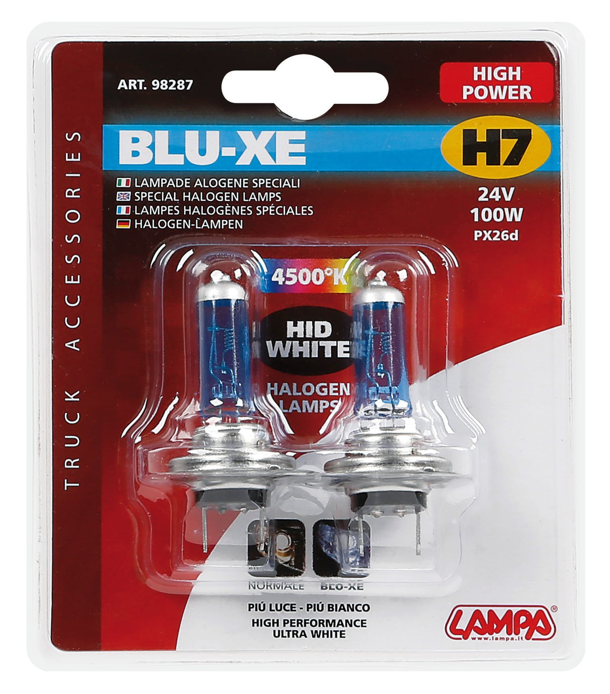 24V Lampada alogena Blu-Xe - (H7) - 100W - PX26d - 2 pz - D/Blister