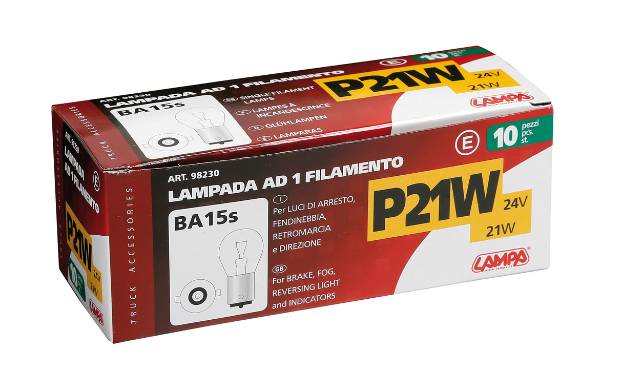 24V Lampada 1 filamento - P21W - 21W - BA15s - 10 pz - Scatola