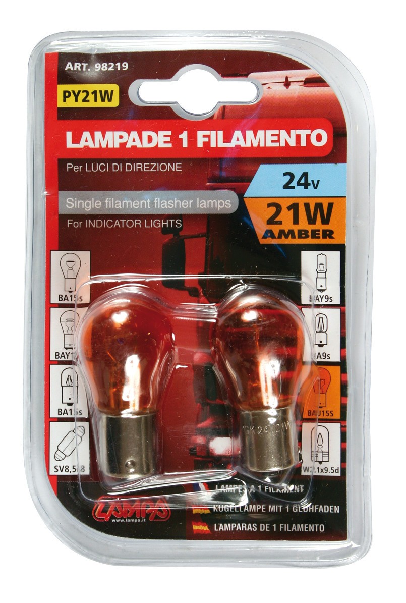 24V Lampada 1 filamento - PY21W - 21W - BAU15s - 2 pz - D/Blister - Arancio