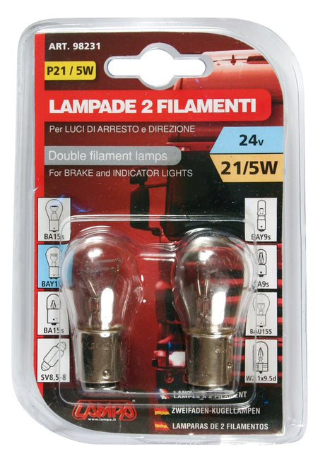 24V Lampada 2 filamenti - P21/5W - 21/5W - BAY15d - 2 pz - D/Blister