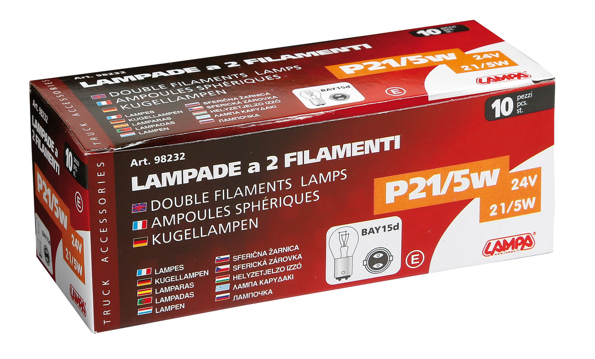 24V Lampada 2 filamenti - P21/5W - 21/5W - BAY15d - 10 pz - Scatola