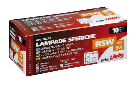 24V Lampada sferica - R5W - 5W - BA15s - 10 pz - Scatola