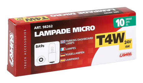 24V Lampada micro - T4W - 4W - BA9s - 10 pz - Scatola