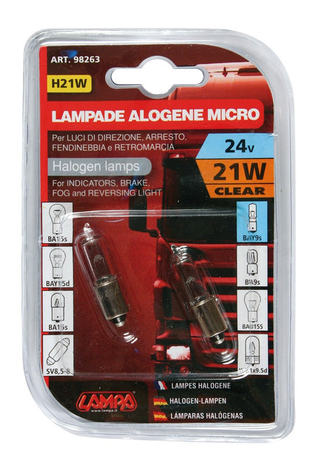 24V Lampada alogena micro - H21W - 21W - BAY9s - 2 pz - D/Blister