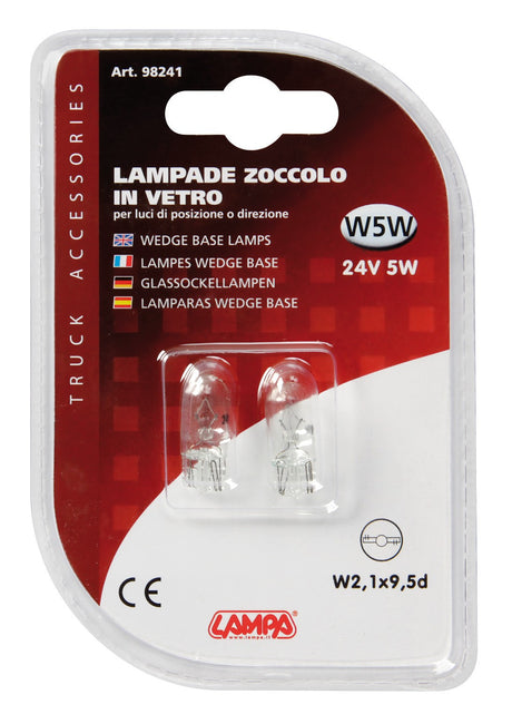 24V Lampada con zoccolo vetro - W5W - 5W - W2,1x9,5d - 2 pz - D/Blister