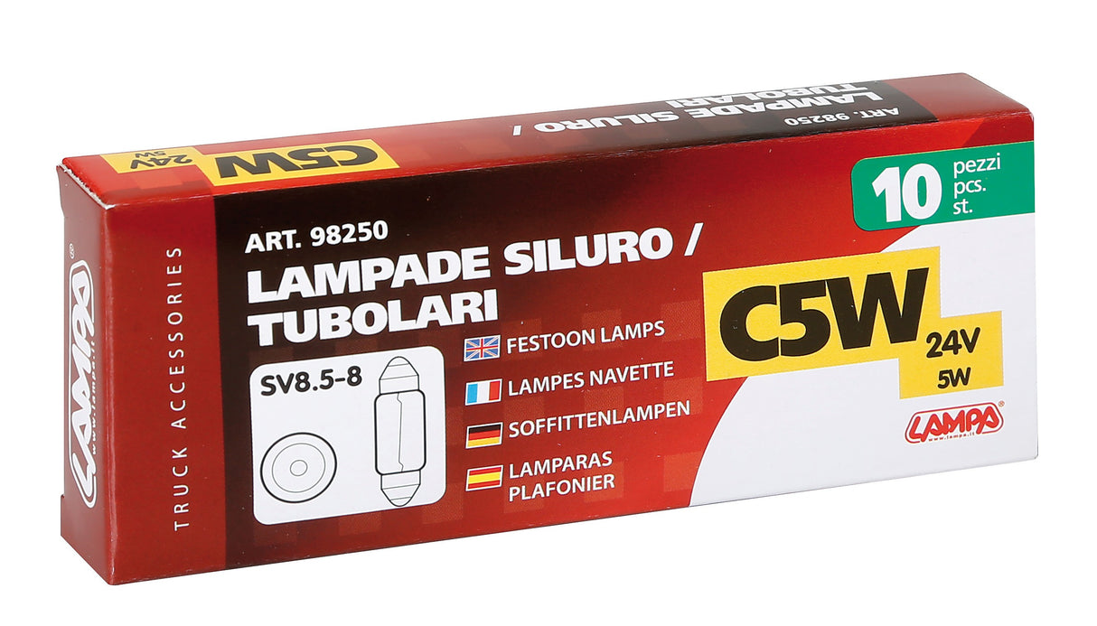 24V Lampada siluro - C5W - 11x35 mm - 5W - SV8,5-8 - 10 pz - Scatola