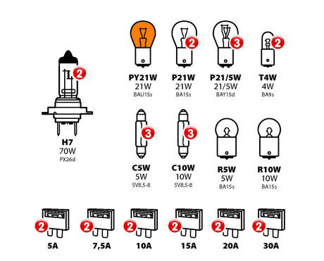 Kit lampade di ricambio 30 pz, alogena 2xH7 - 24V