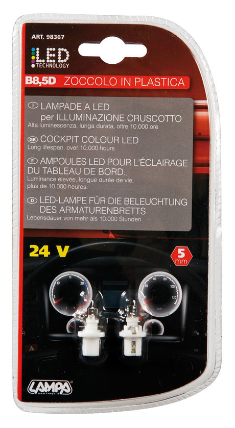 24V Lampada cruscotto 1 Led - B8,5d - 2 pz - D/Blister - Bianco