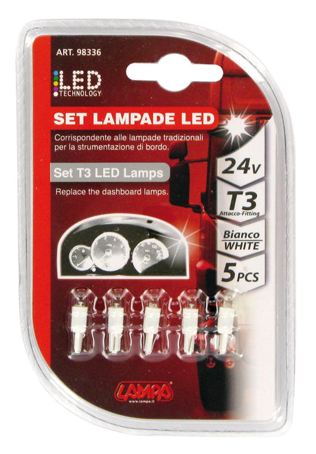 24V Kit Lampade cruscotto Led 1 Led - (T3) - W2x4,6d - 5 pz - D/Blister - Bianco