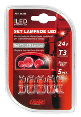 24V Kit Lampade cruscotto Led 1 Led - (T3) - W2x4,6d - 5 pz - D/Blister - Rosso