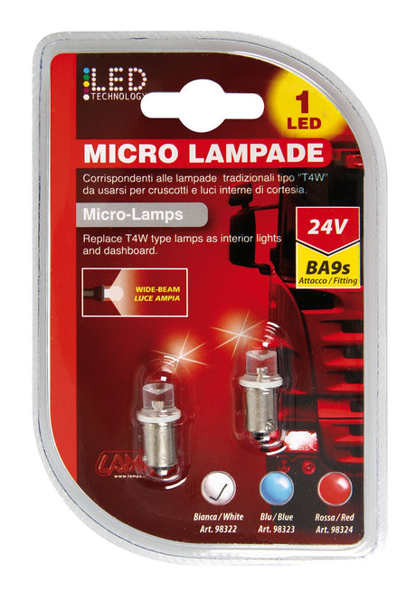 24V Micro lampada 1 Led - (T4W) - BA9s - 2 pz - D/Blister - Bianco