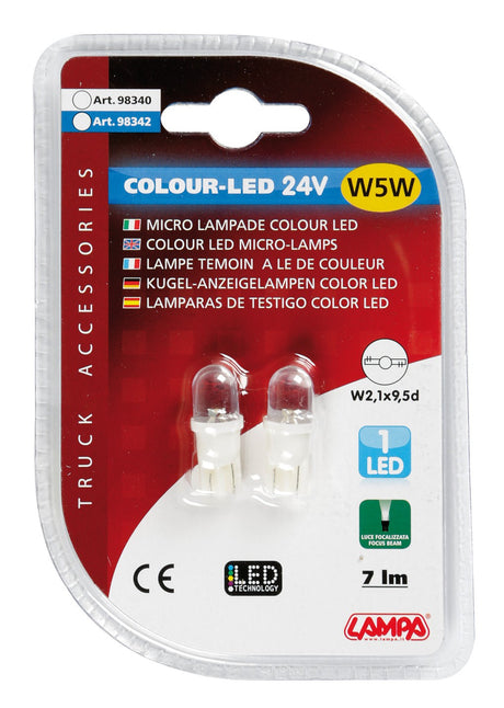 24V Micro lampada 1 Led - (W5W) - W2,1x9,5d - 2 pz - D/Blister - Bianco