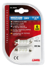 24V Lampada siluro 6 Led - 11x41 mm - SV8,5-8 - 2 pz - D/Blister - Bianco