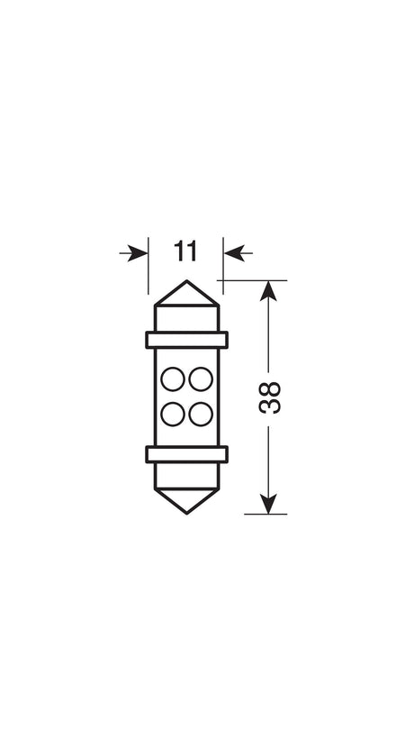 24V Lampada siluro 4 Led - 11x38 mm - SV8,5-8 - 2 pz - D/Blister - Bianco