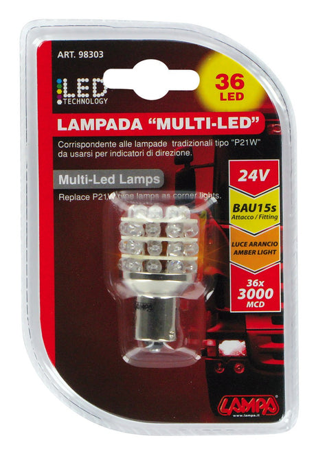 24V Lampada Multi-Led 36 Led - (PY21W) - BAU15s - 1 pz - D/Blister - Arancio