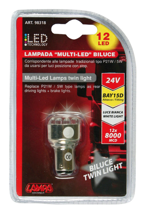 24V Lampada Multi-Led 12 Led - (P21/5W) - BAY15d - 1 pz - D/Blister - Bianco