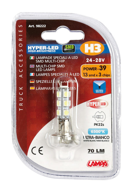 24/28V Hyper-Led 39 - 13 SMD x 3 chips - (H3) - PK22s - 1 pz - D/Blister - Bianco