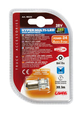 24/28V Hyper-Led 24 - 8 SMD x 3 chips - (P21W) - BA15s - 1 pz - D/Blister - Arancio - Doppia polarità