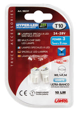 24/28V Hyper-Led 3 - 1 SMD x 3 chips - (T10) - W2,1x9,5d - 2 pz - D/Blister - Bianco - Doppia polarità