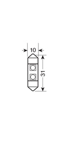 24/28V Hyper-Led 6 - 2 SMD x 3 chips - 10x31 mm - SV8,5-8 - 2 pz - D/Blister - Bianco - Doppia polarità