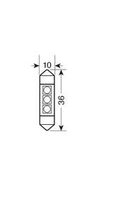 24/28V Hyper-Led 9 - 3 SMD x 3 chips - (C5W) - 10x36 mm - SV8,5-8 - 2 pz - D/Blister - Bianco - Doppia polarità