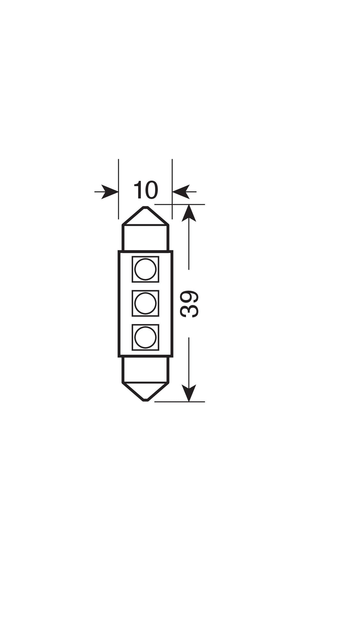 24/28V Hyper-Led 9 - 3 SMD x 3 chips - 10x39 mm - SV8,5-8 - 2 pz - D/Blister - Bianco - Doppia polarità