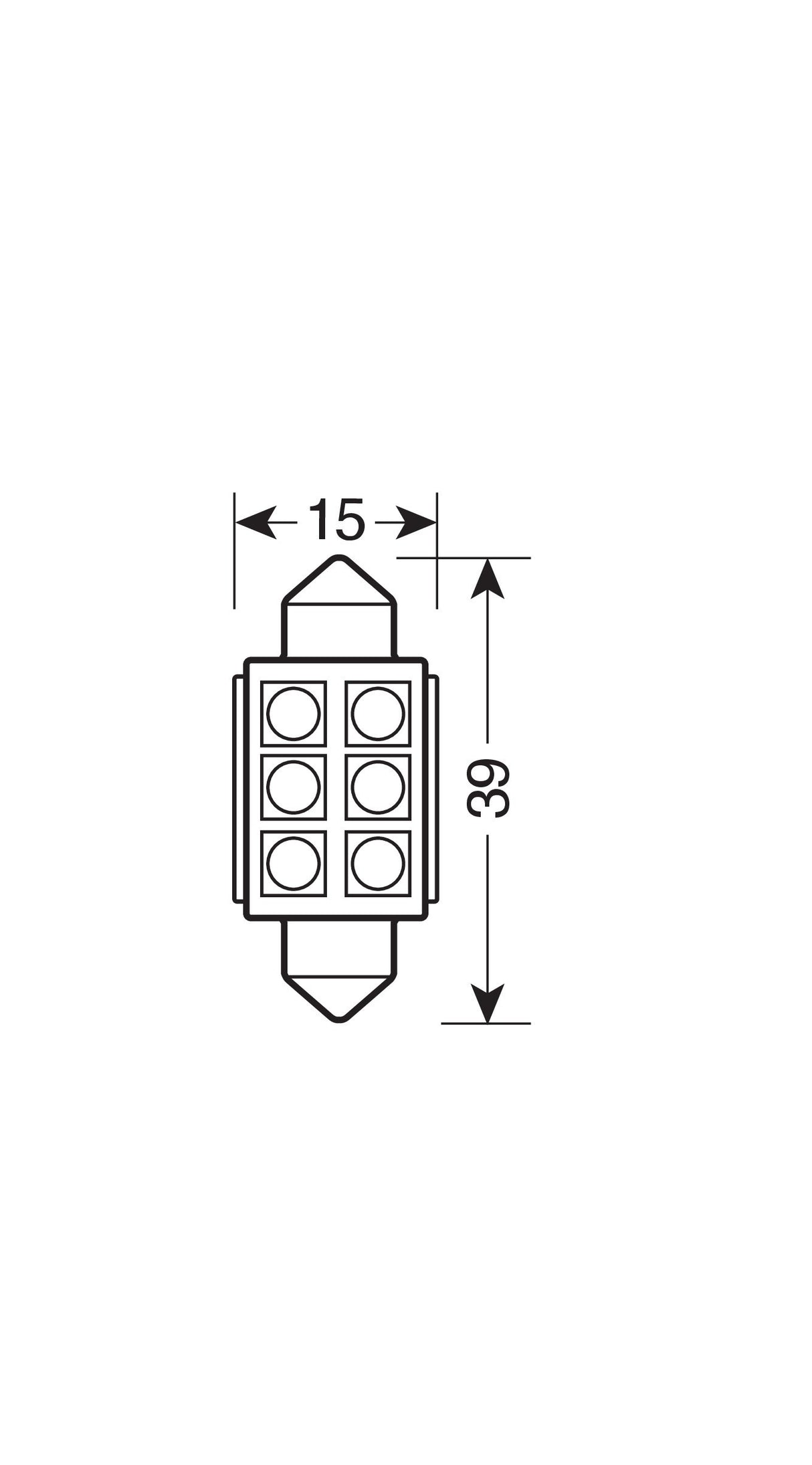 24/30V Hyper-Led 18 - 6 SMD x 3 chips - 15x39 mm - SV8,5-8 - 2 pz - D/Blister - Bianco - Doppia polarità