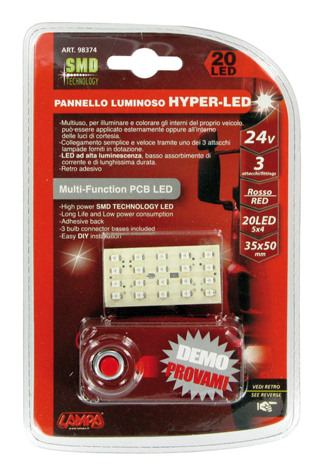 24V Hyper-Led - Pannello 20 SMD - 25x50 mm - 1 pz - D/Blister - Rosso