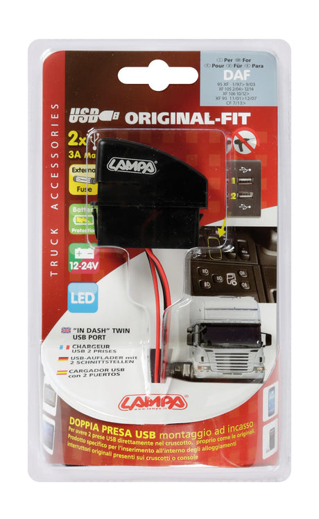 Original-Fit, doppia presa USB, 12/24V - Daf