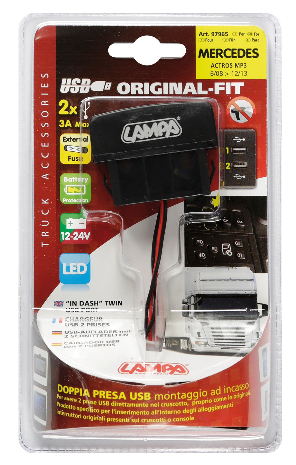 Original-Fit, doppia presa USB, 12/24V - Mercedes