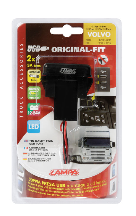 Original-Fit, doppia presa USB, 12/24V - Volvo