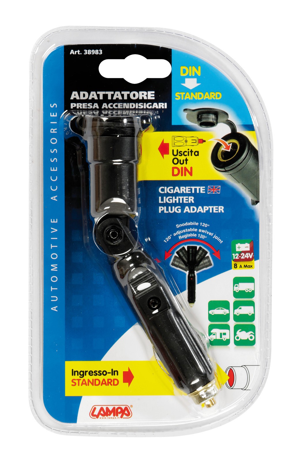 Adattatore snodabile per presa corrente, 12/24V