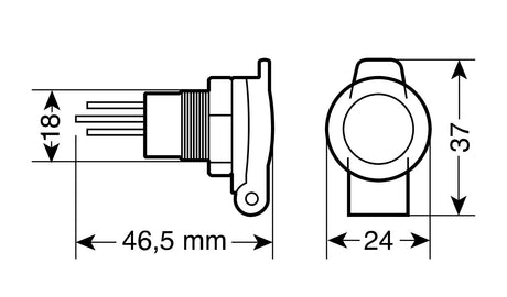 Presa corrente DIN, montaggio ad incasso, 12/24V