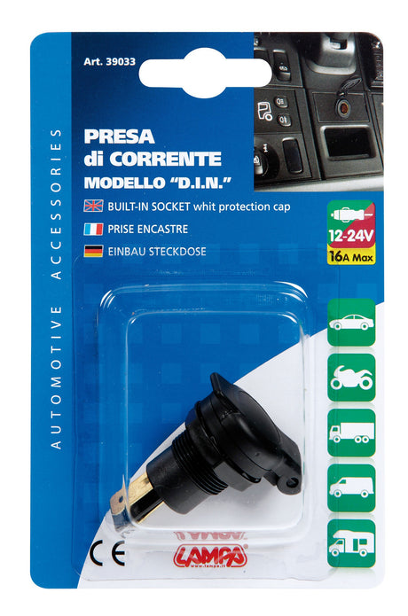 Presa corrente DIN, montaggio ad incasso, 12/24V