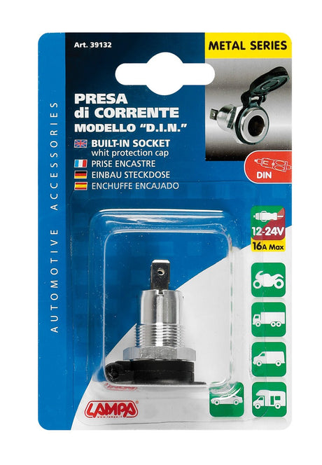 Presa corrente DIN in alluminio, montaggio ad incasso, 12/24V