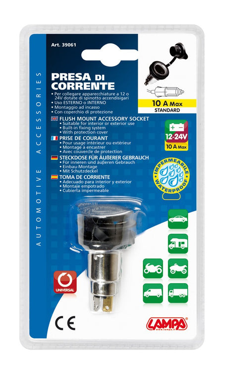 Presa corrente standard, montaggio ad incasso, 12/24V