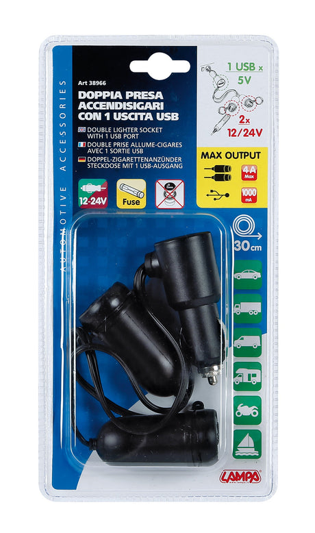 Presa corrente doppia con USB - 12/24V