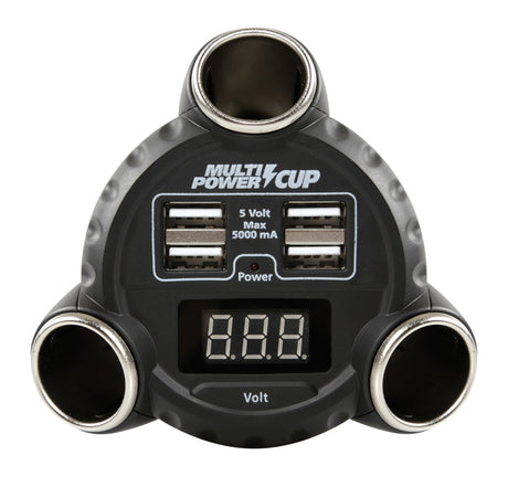 Multi-Power Cup, 3 prese accendisigari + 4 USB e voltmetro, 12/24/36V