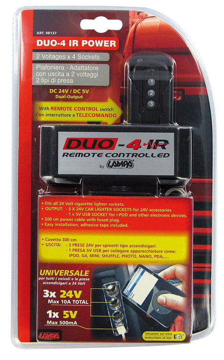 Duo-4, presa corrente tripla, USB, telecomando, 24V