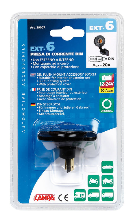 Ext-6, presa corrente Din, montaggio ad incasso, 12/24V