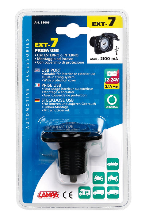 Ext-7, presa Usb, montaggio ad incasso, 12/24V