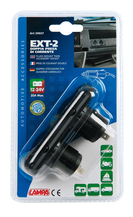 Ext-2, doppia presa corrente, montaggio ad incasso, 12/24V